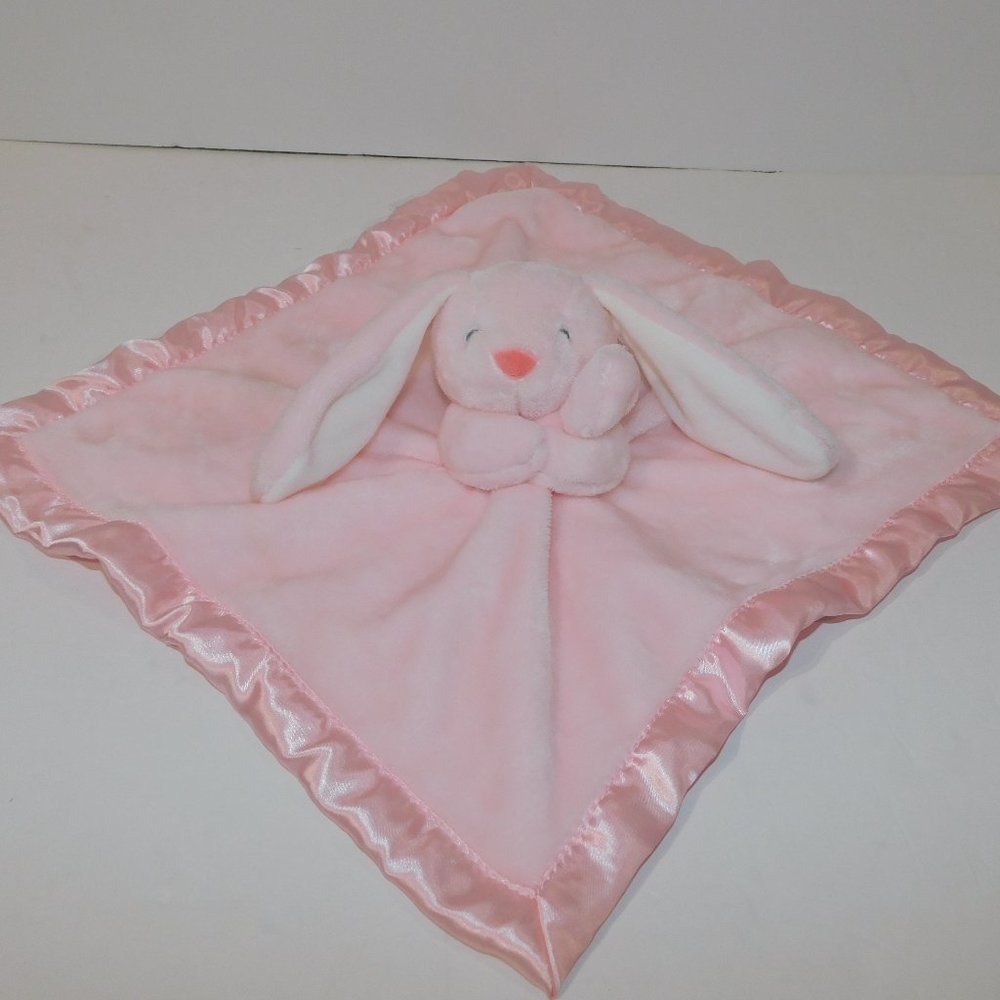 Carters Pink White Bunny Rabbit Plush Security blanket Baby Lovey Satin Trim
